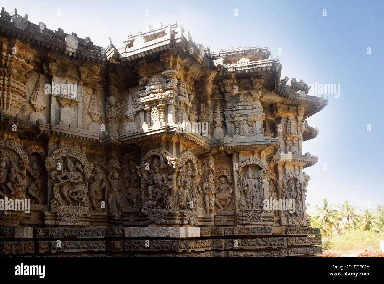 Carven auf einen Tempel, Dorasamudra, Hassan District, Karnataka, Indien Stockfoto