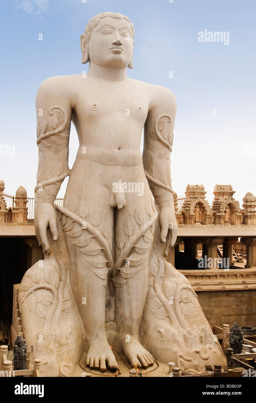Niedrigen Winkel Ansicht einer Statue, Gomateshwara, Shravanabelagola, Hassan District, Karnataka, Indien Stockfoto
