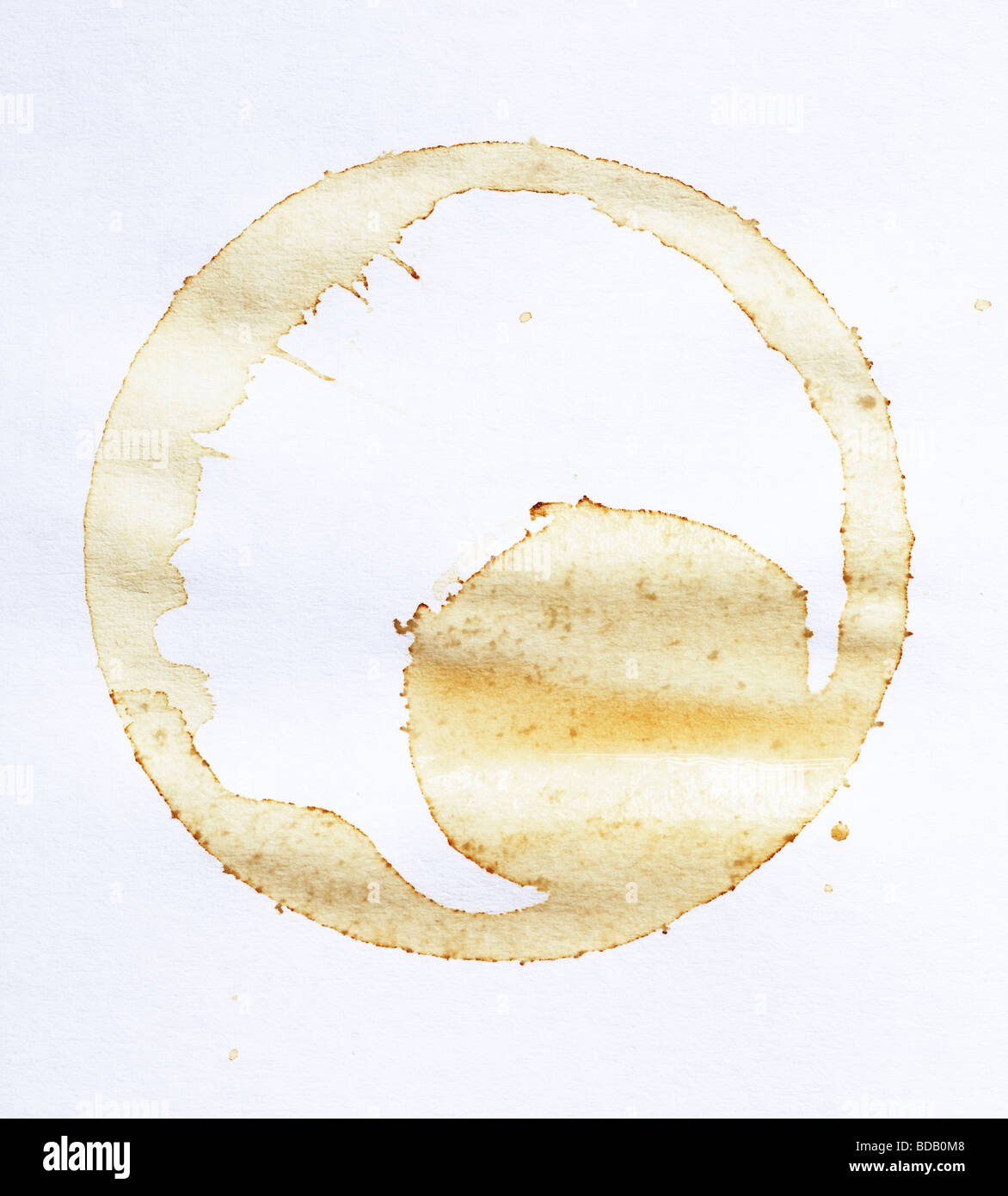 Kaffee Flecken auf weißem Papier Makroaufnahme Stockfoto