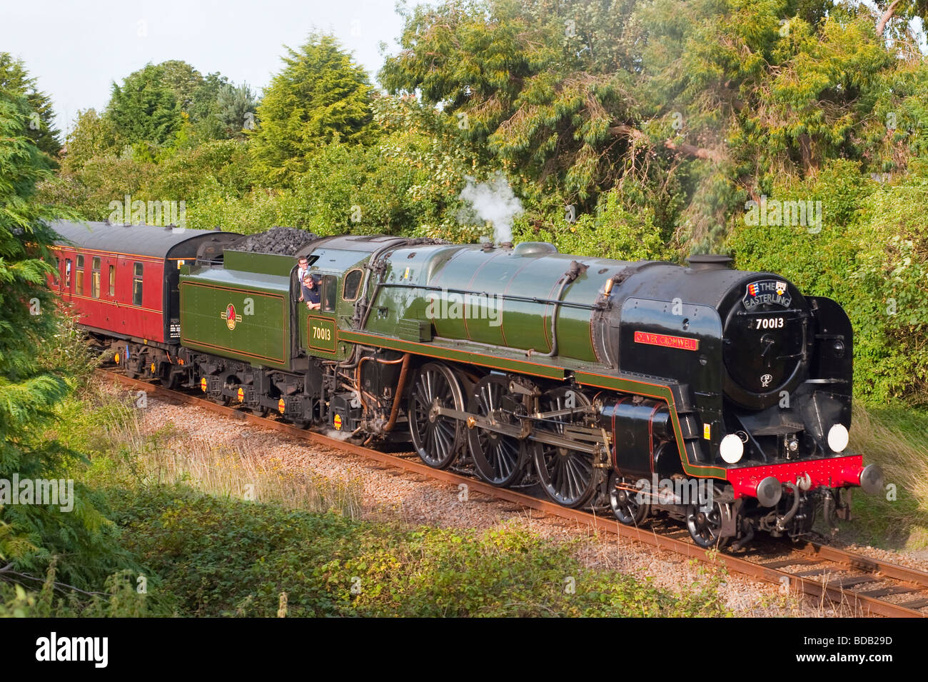 Oliver Cromwell Dampfzug auf der Suffolk-Linie in Beccles, Suffolk Uk im Jahr 2009 Stockfoto