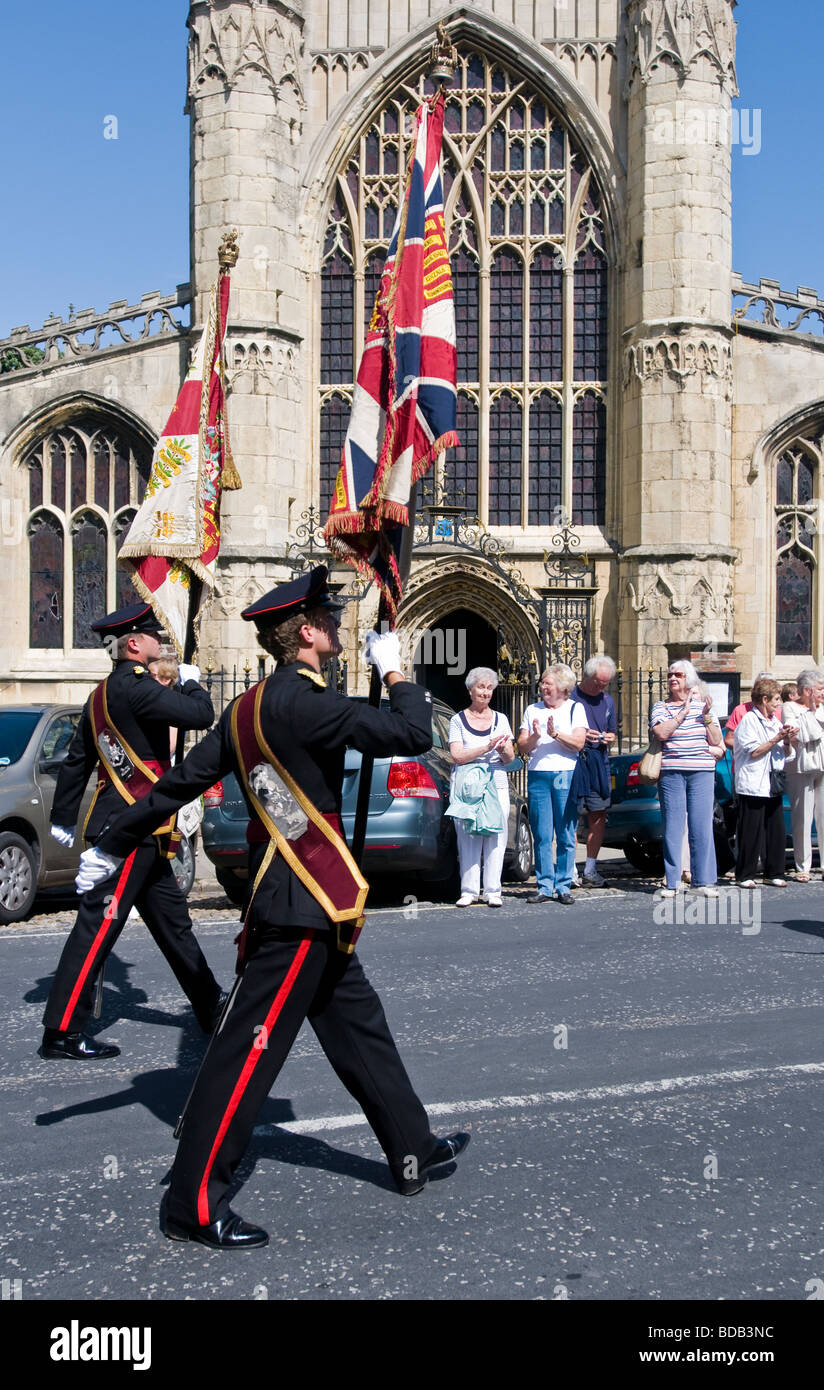 Mitglieder des 1. Bataillon The Yorkshire Regiment marschieren während ihre Heimkehr, Beverley, East Yorkshire Stockfoto