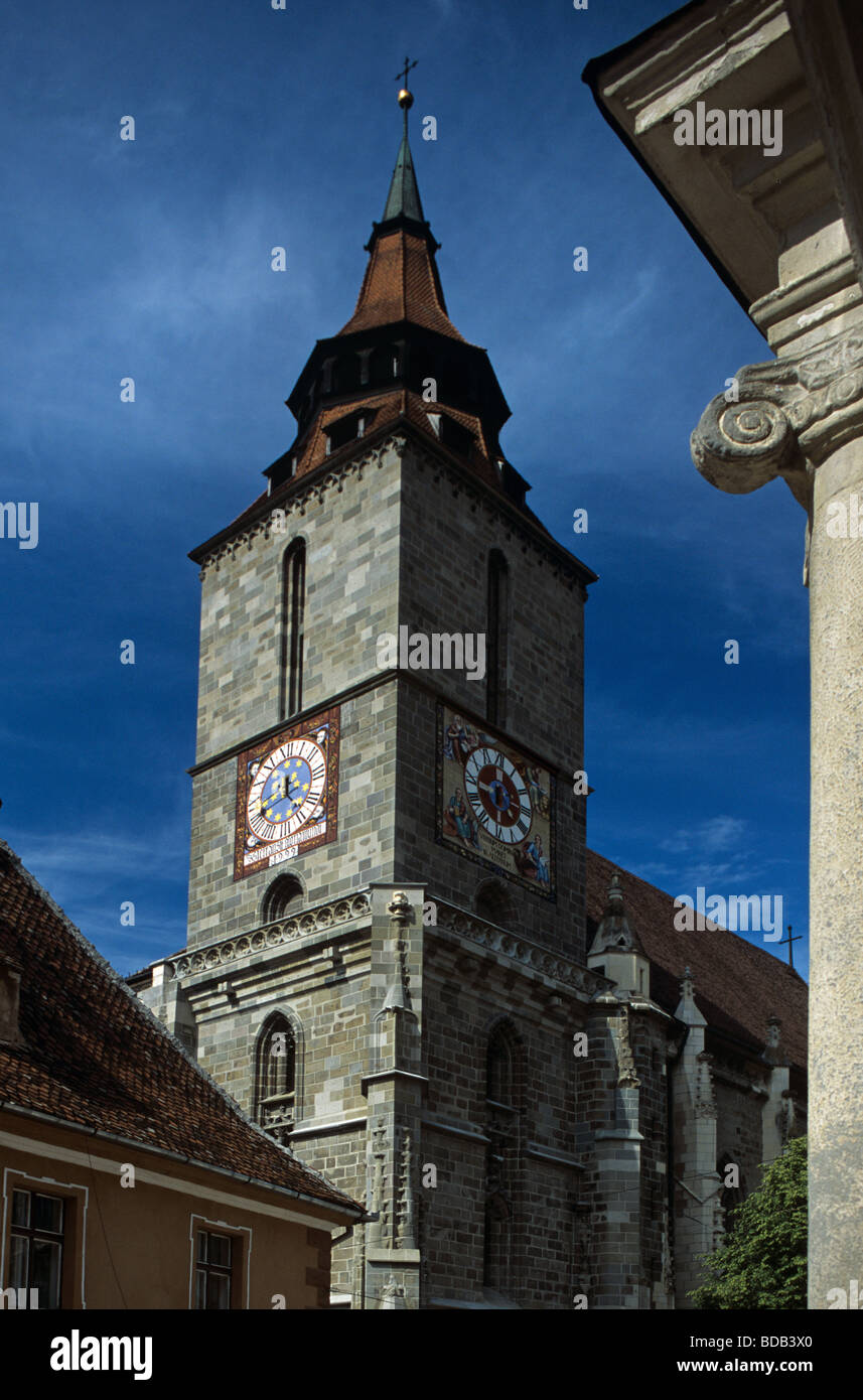 Glockenturm der Gotik schwarze Kirche (1383-1477), Brasov, Siebenbürgen, Rumänien Stockfoto