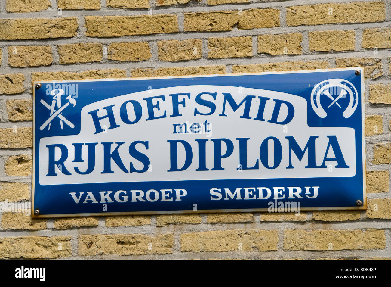 Texel Hoefsmid Rijks Diplom Pferd Hufschmied Zeichen Holland Niederlande Stockfoto