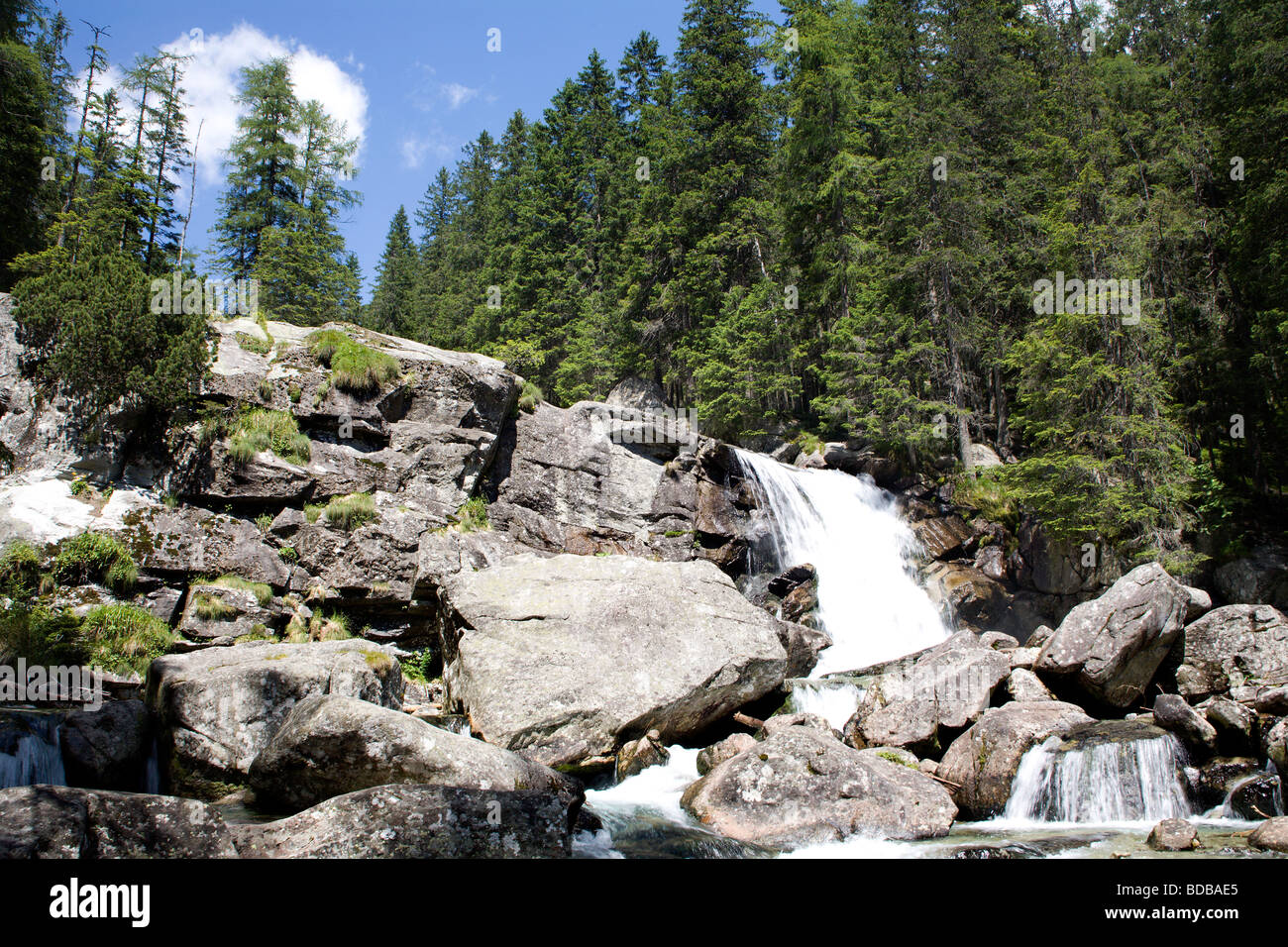 Hohe Tatra - Wasserfälle - Bielovodske - Slowakei Stockfoto