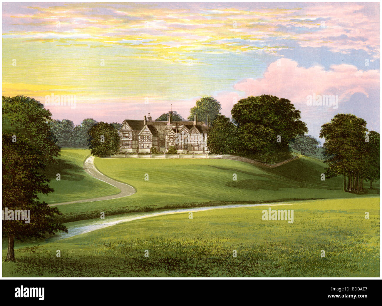 Bramall Hall, Cheshire, der Heimat der Davenport Familie, c 1880. Artist: Unbekannt Stockfoto