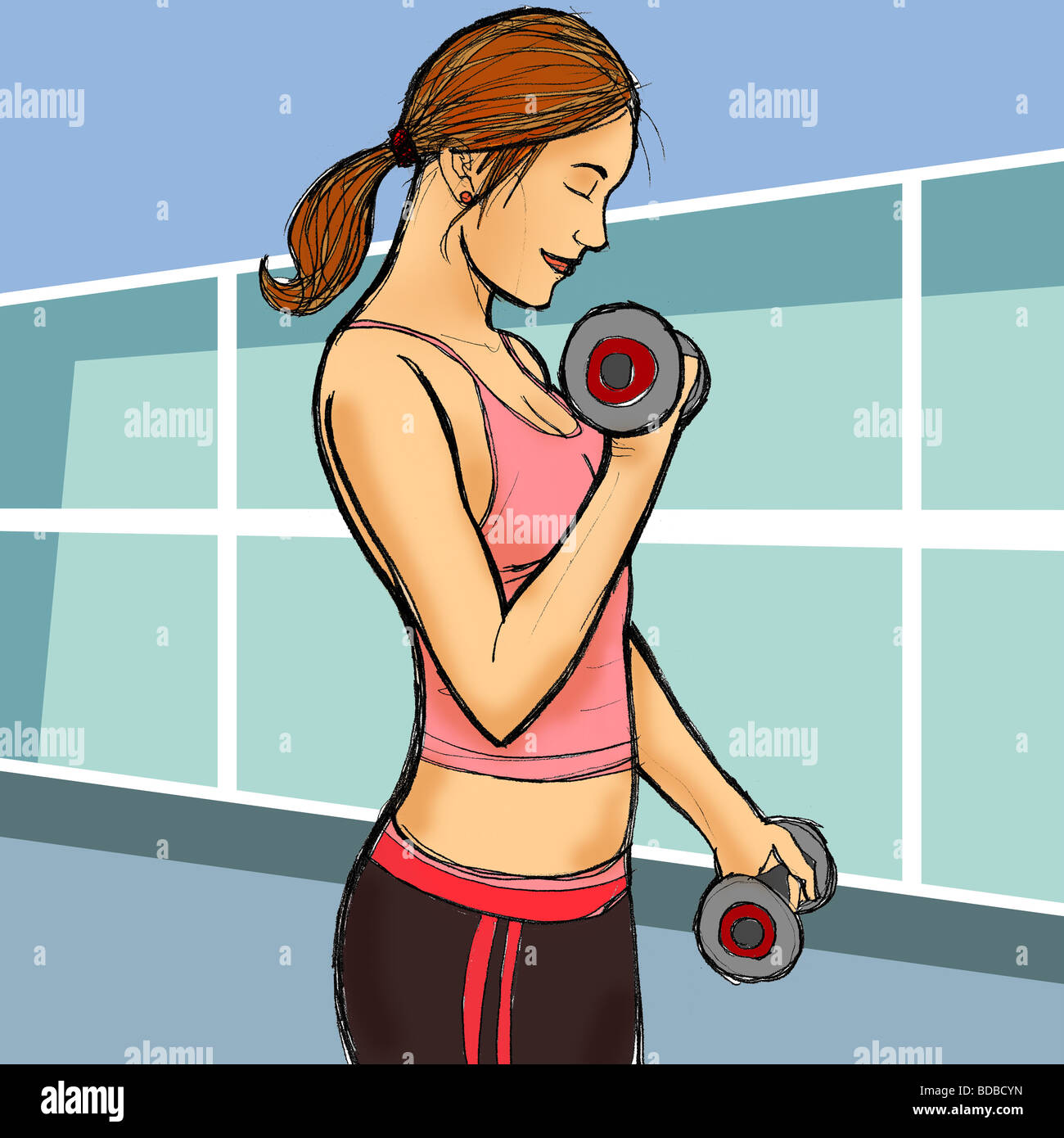 Frau, die das Training mit Hanteln Stockfoto