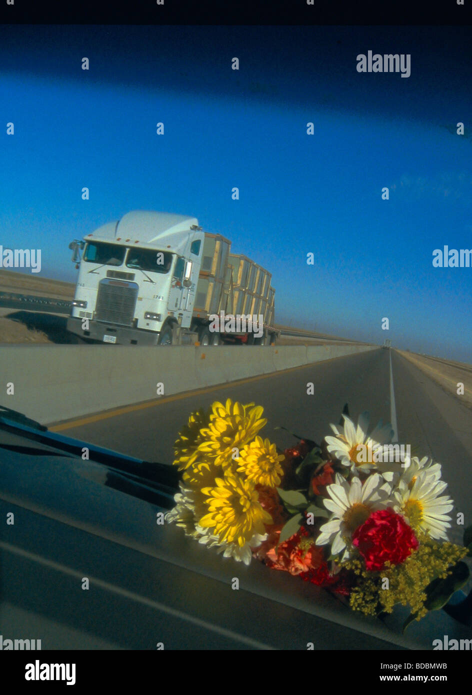 Big Rig-Schlepper auf der Interstate 40 East nach Amarillo, TX Stockfoto