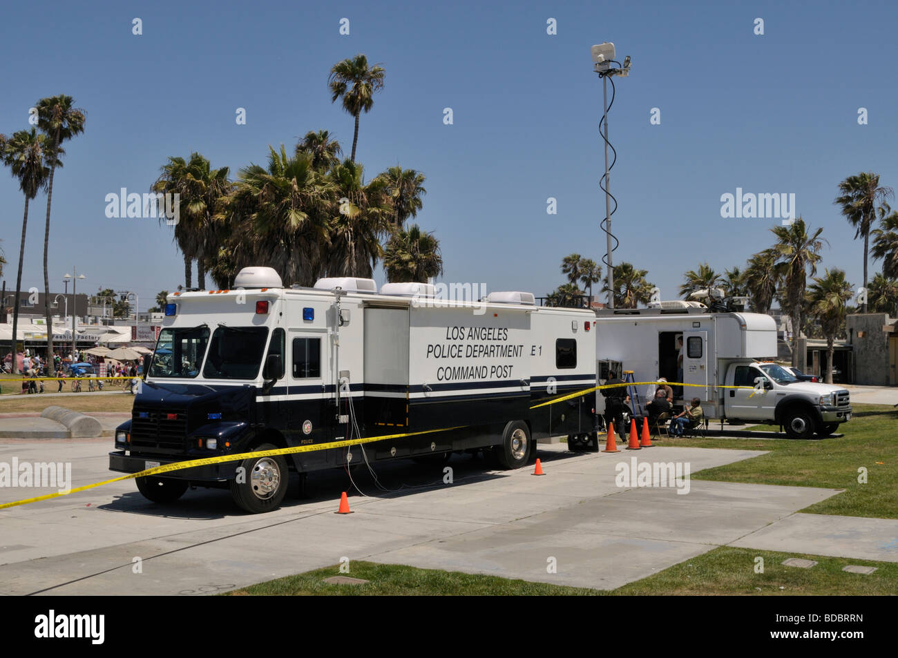 Temporäre LAPD Polizei Kopf Quartalen installiert in Venice Beach, Kalifornien Stockfoto