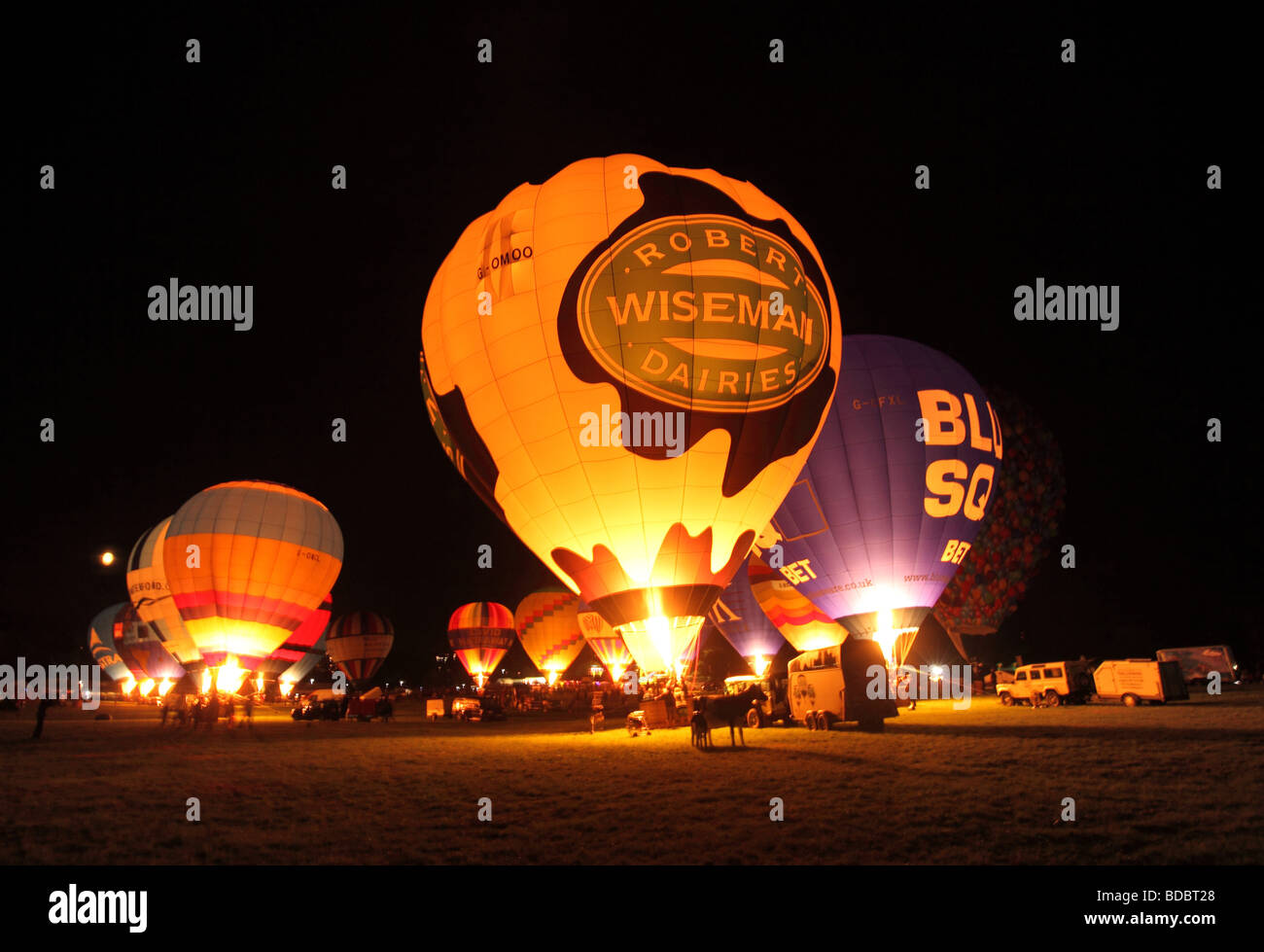 Die Nacht Leuchten an Ashton Gericht für die Bristol Balloon Fiesta 2009. Stockfoto