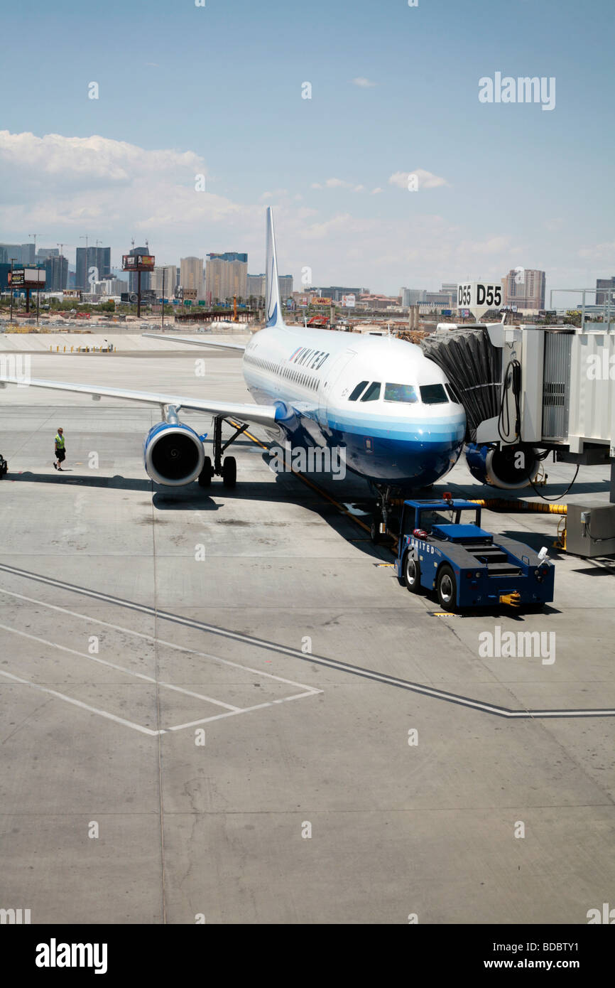 Ein Flugzeug der United Airlines am Flughafen Las Vegas, USA. Stockfoto
