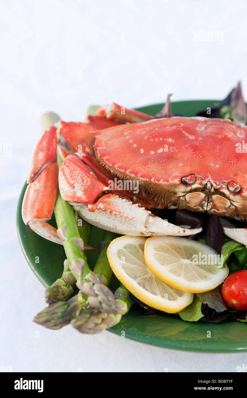 Eine Mahlzeit mit Krabben und Salat Stockfoto