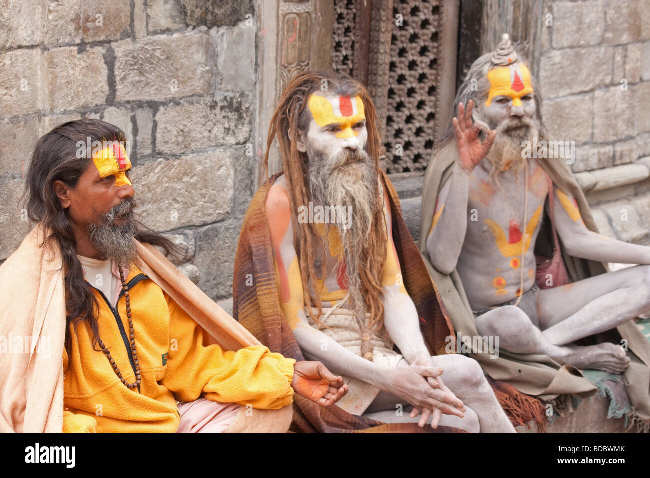 Naga Saddhus in Pashupatinath Tempel, Kathmandu, Nepal Stockfoto