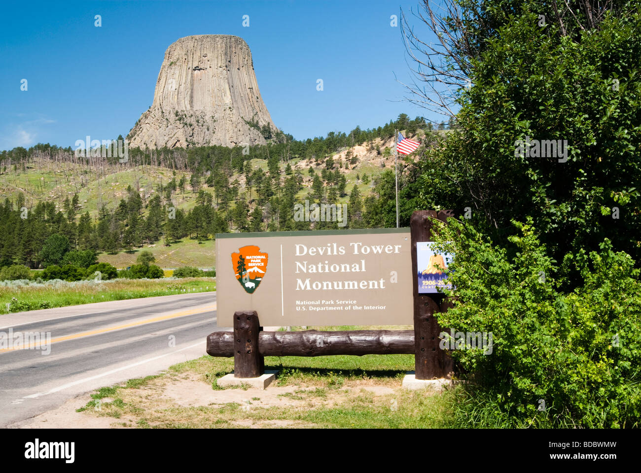 Blick vom Eingang am Devils Tower National Monument in Wyoming Stockfoto