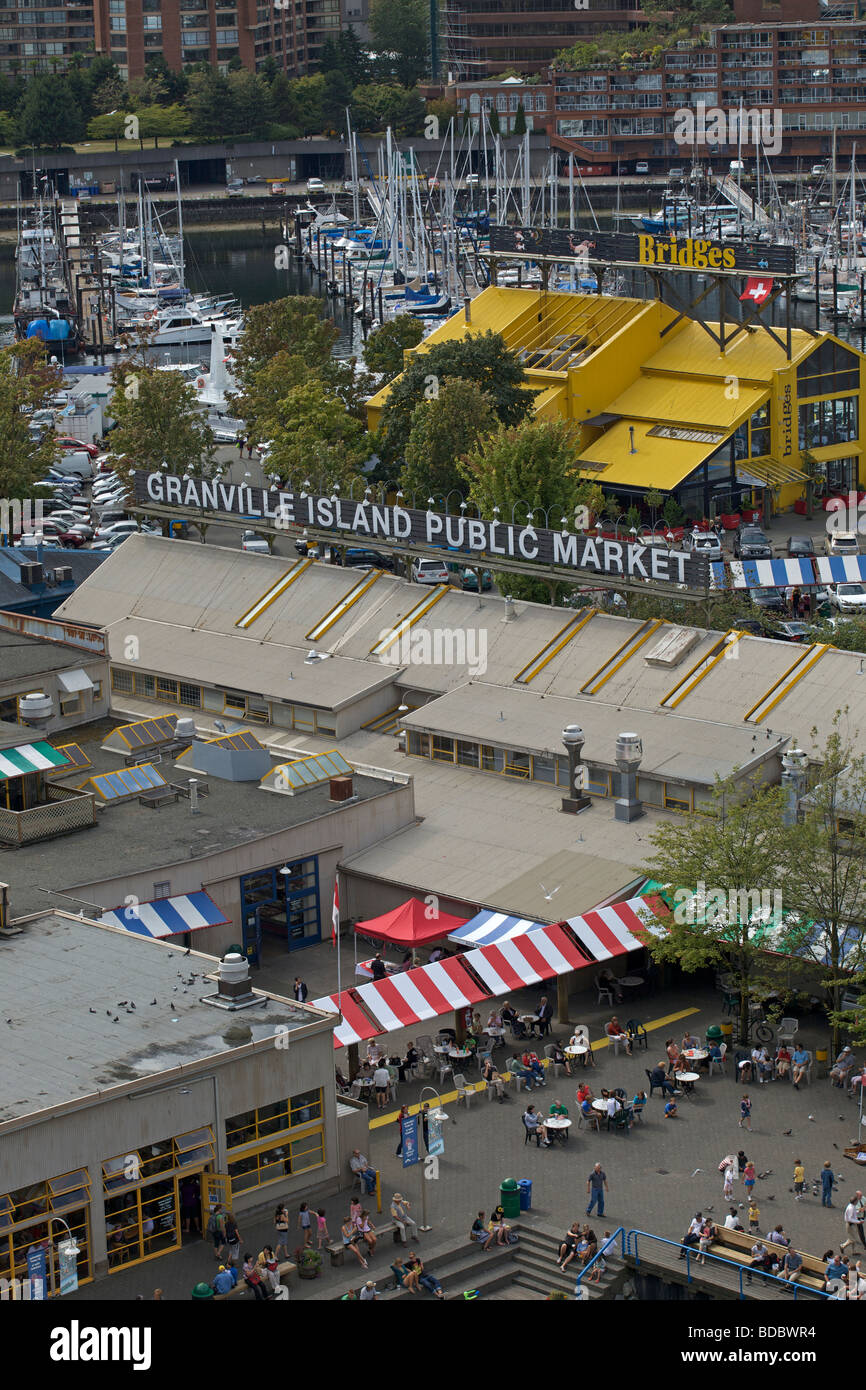 Granville Island Markt von oben, Vancouver, Britisch-Kolumbien, Kanada Stockfoto