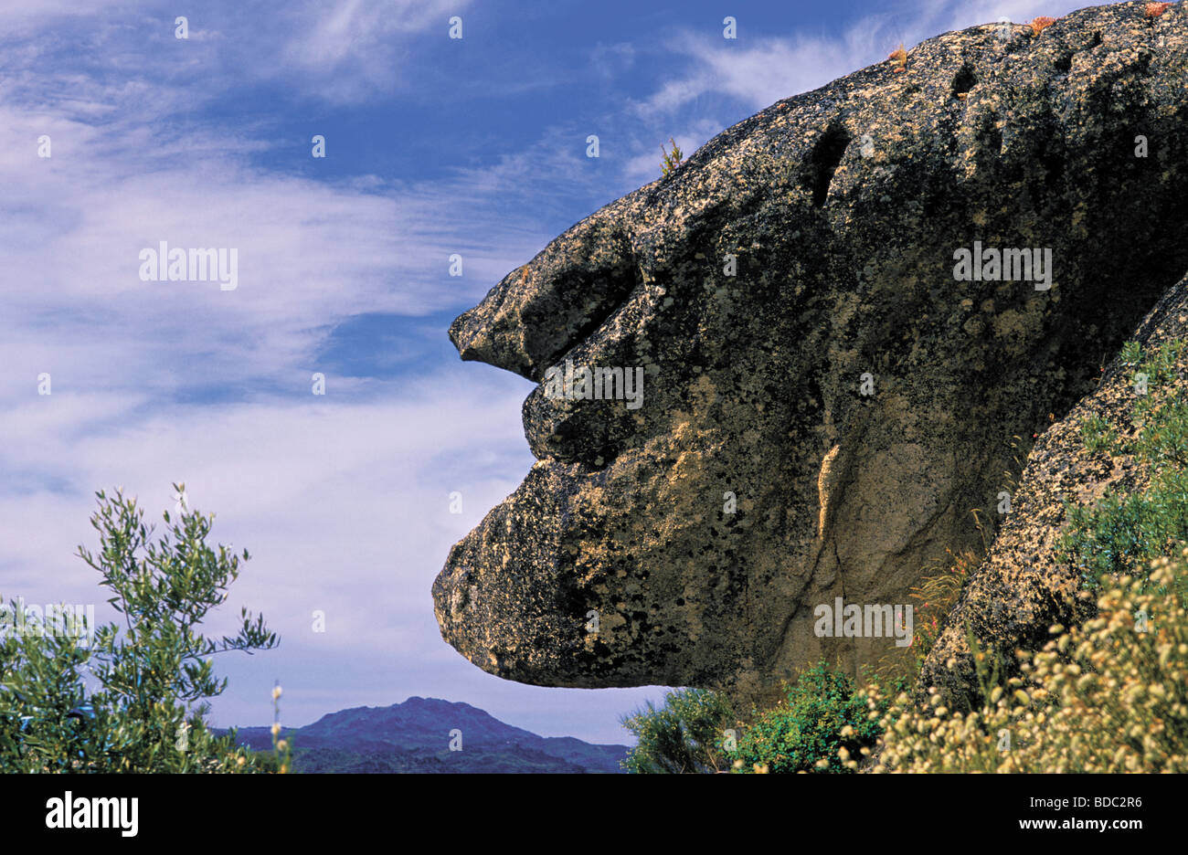 Portugal, Serra Da Estrela: Stone Gesicht Cabeca da Velha in der Nähe von Sortelha Stockfoto