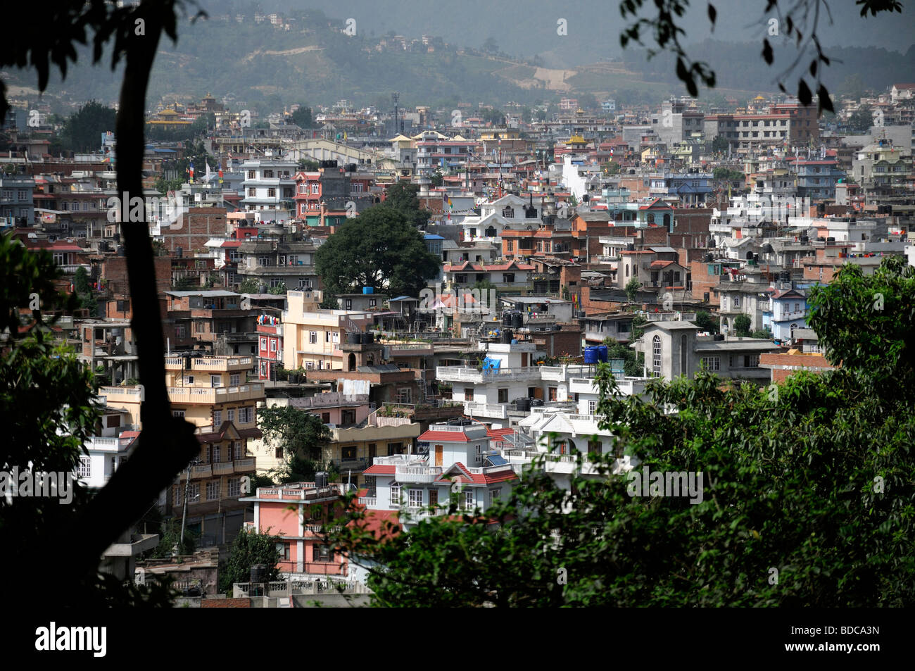 Blick auf Kathmandu Häuser Gebäude Stadtbild Panorama Panorama Sicht Stockfoto