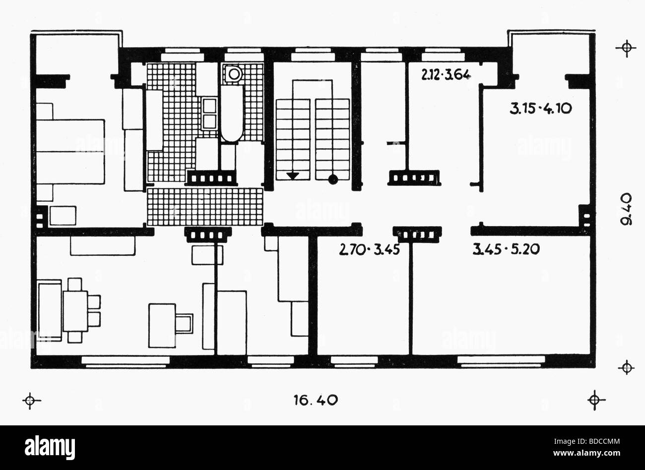 Veranstaltungen, Nationalsozialismus/Nationalsozialismus, Architektur, Deutschland, Berlin, Nordlatzburg, Grundriss 2 1/2-Zimmer-Wohnung, 57,98 Quadratmeter, entworfen vom Hauptplanungsamt der Stadt, ca. 1938, Stockfoto