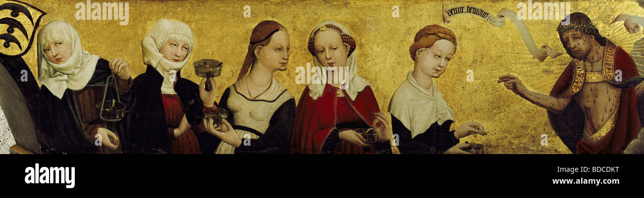 Bildende Kunst, Moser, Lucas, (ca. 1390 - nach 1434), Malerei, "Christus und die fünf klugen Jungfrauen", "Magdalenenalter" (Magdale Stockfoto