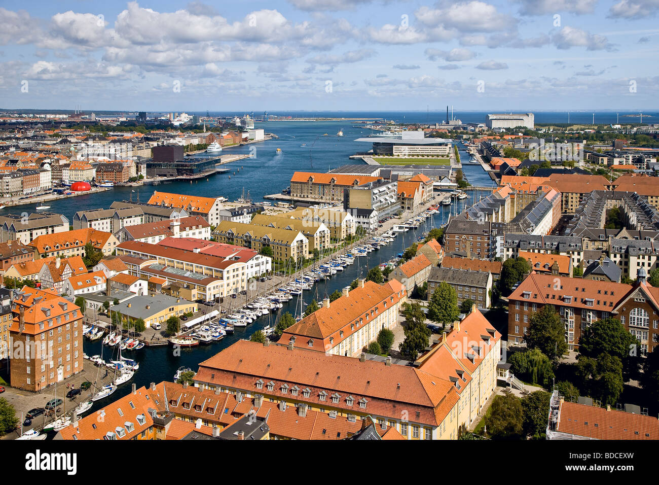 Ansicht von Kopenhagen von der Spitze der unser Retter-Kirche Stockfoto