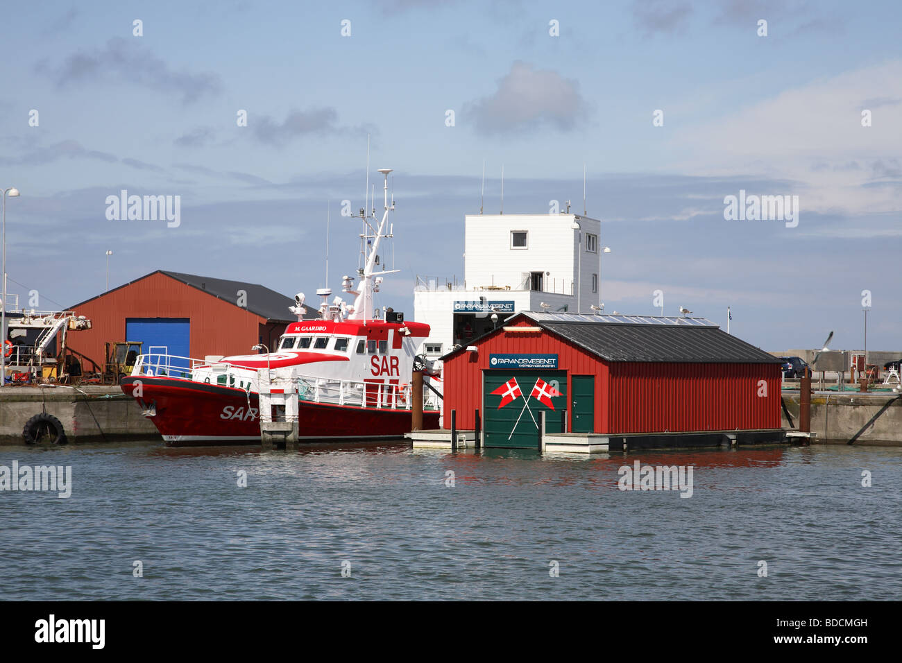 Eine traditionelle lebensrettende Station in den Hafen von Hanstholm im Nord-westlichen Teil von Jütland, Dänemark. Stockfoto