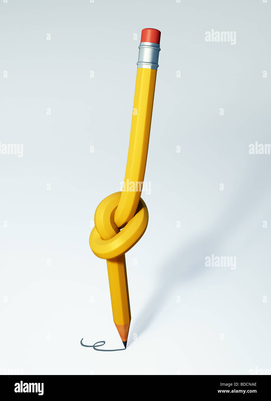 3D gerenderten verknotete Bleistift auf weißem Hintergrund Stockfoto