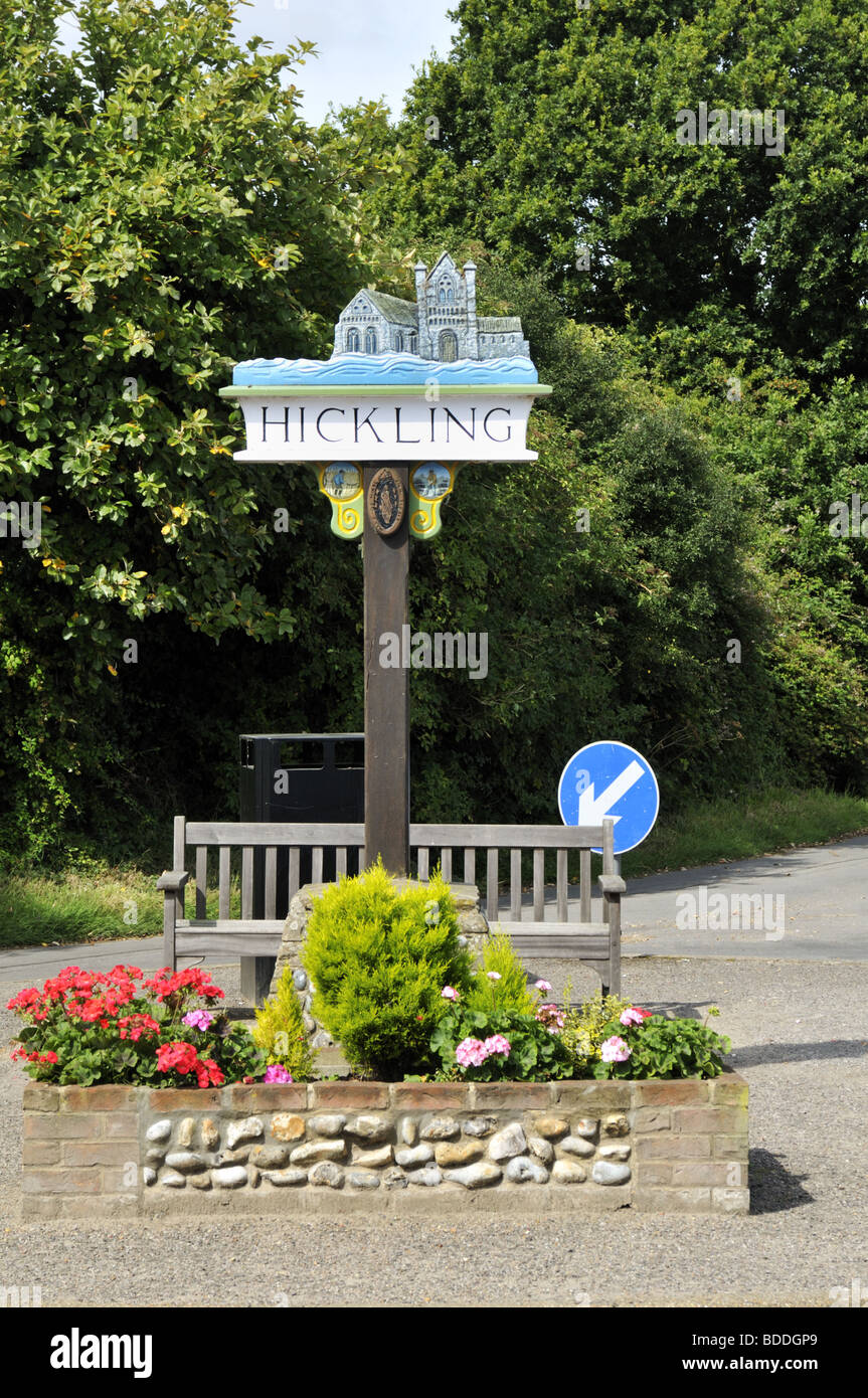 Hickling Ortsschild, Norfolk, Großbritannien. Stockfoto