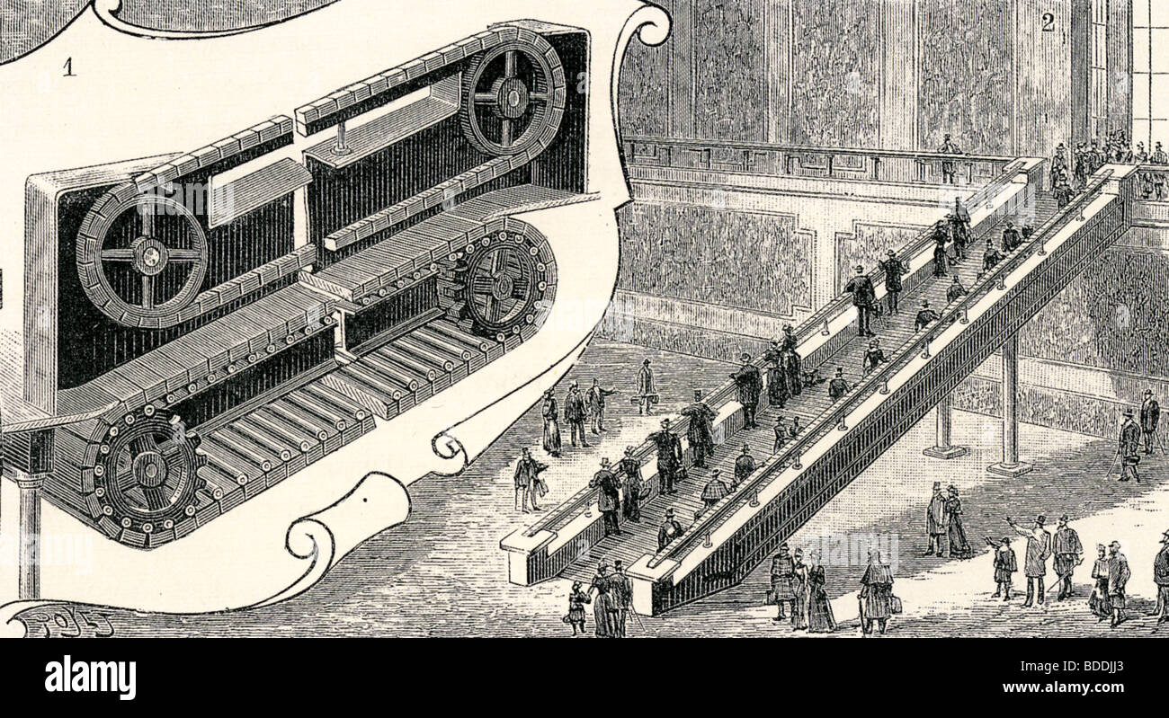 Rolltreppe, entworfen von Charles D Seeberger gewann den ersten Preis bei der Ausstellung in Paris 1900 Stockfoto