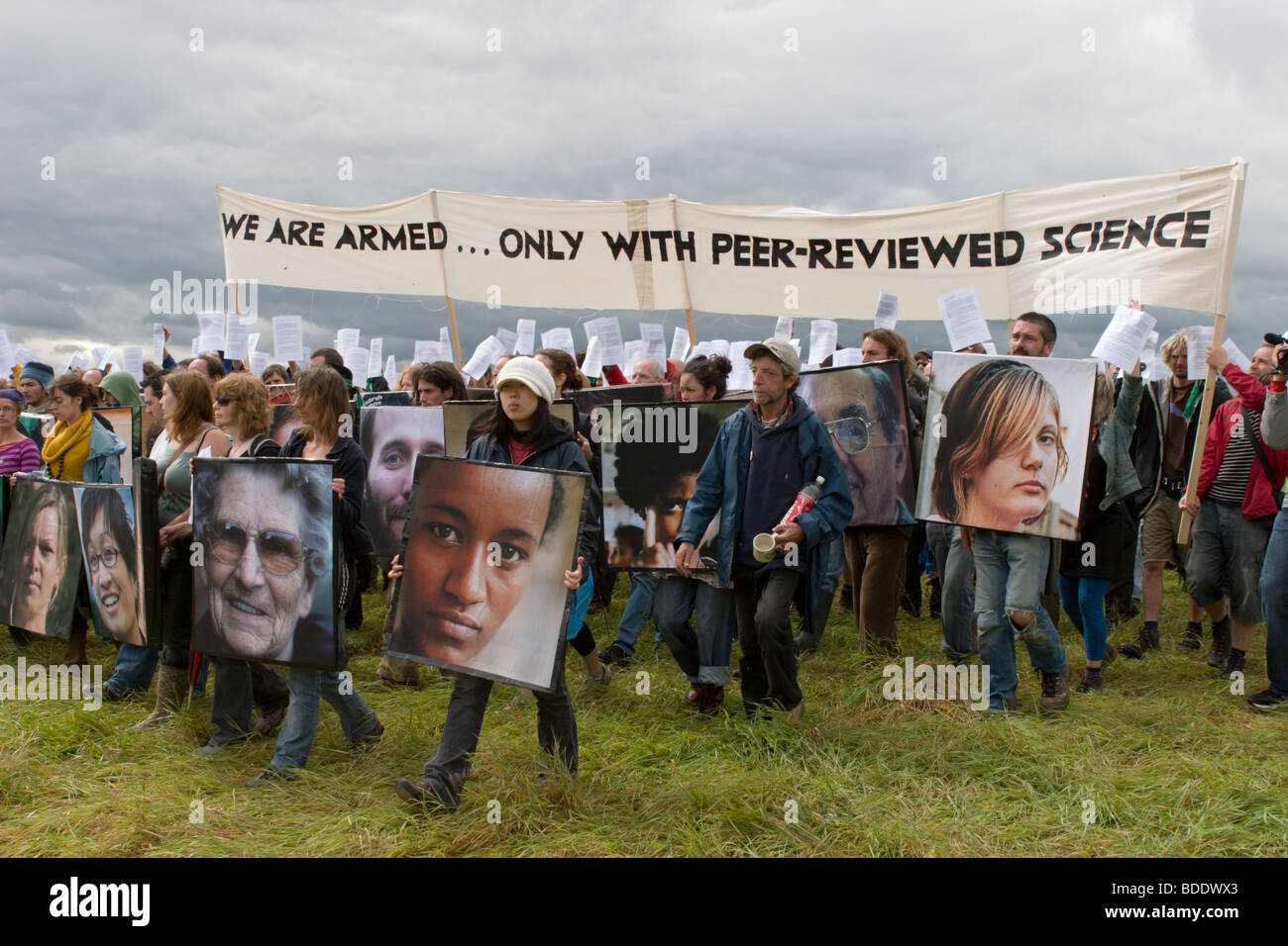 Klimacamp protestieren am Flughafen Heathrow. Stockfoto