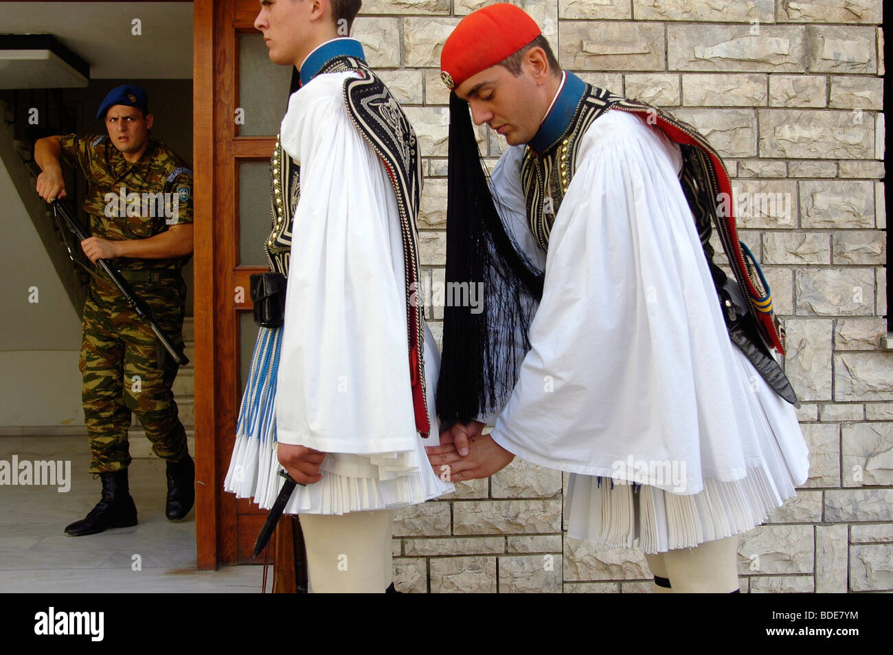 Griechischen Präsidenten Wachen in der Kaserne Stockfoto