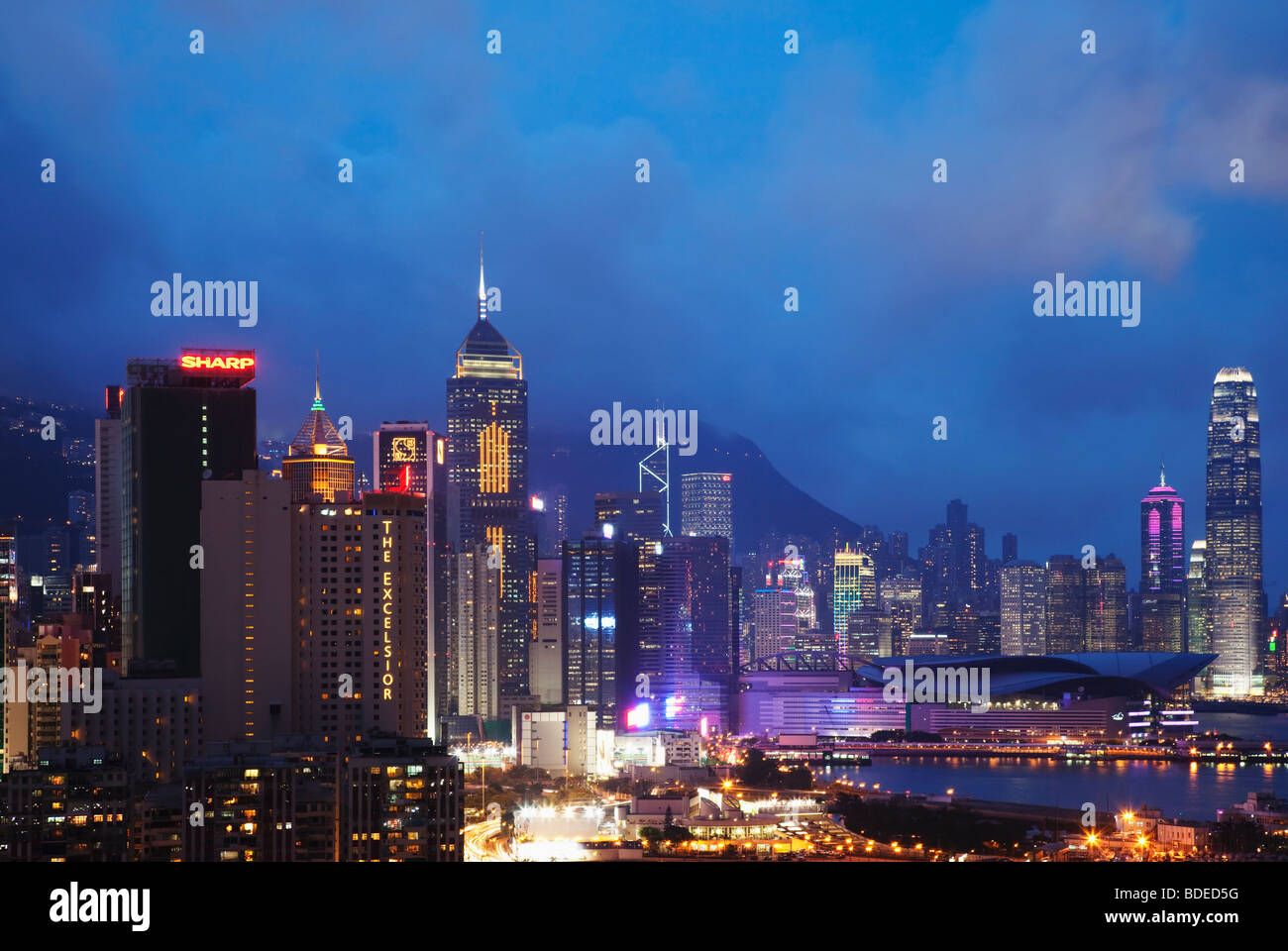 Nachtaufnahme Hong Kong, China. Stockfoto
