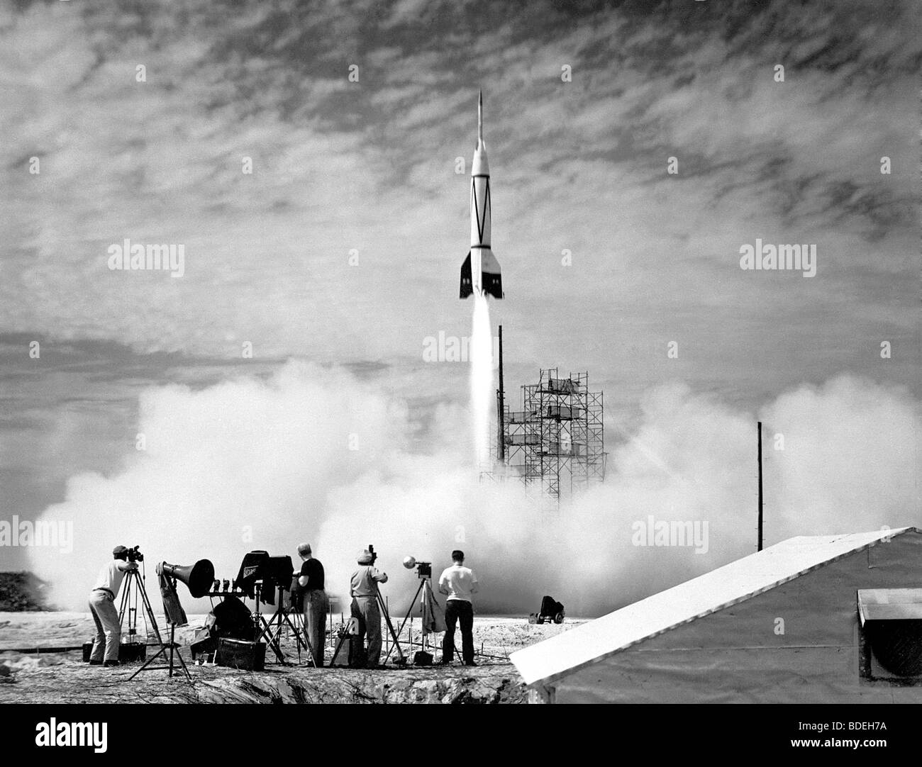 Die Stoßstange v-2 war die erste Rakete von Cape Canaveral gestartet Stockfoto