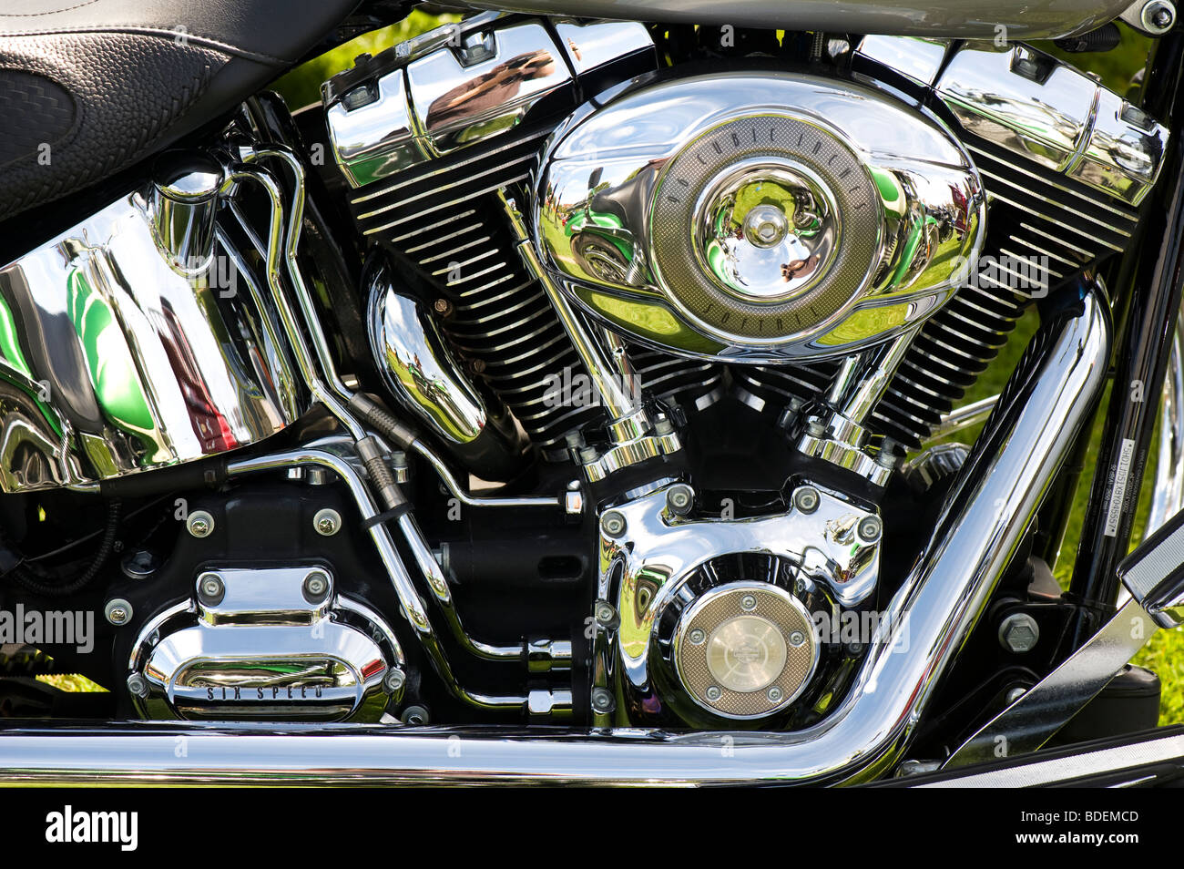 Harley Davidson Motorrad, V-Twin-Motor mit Chrome arbeiten Stockfoto