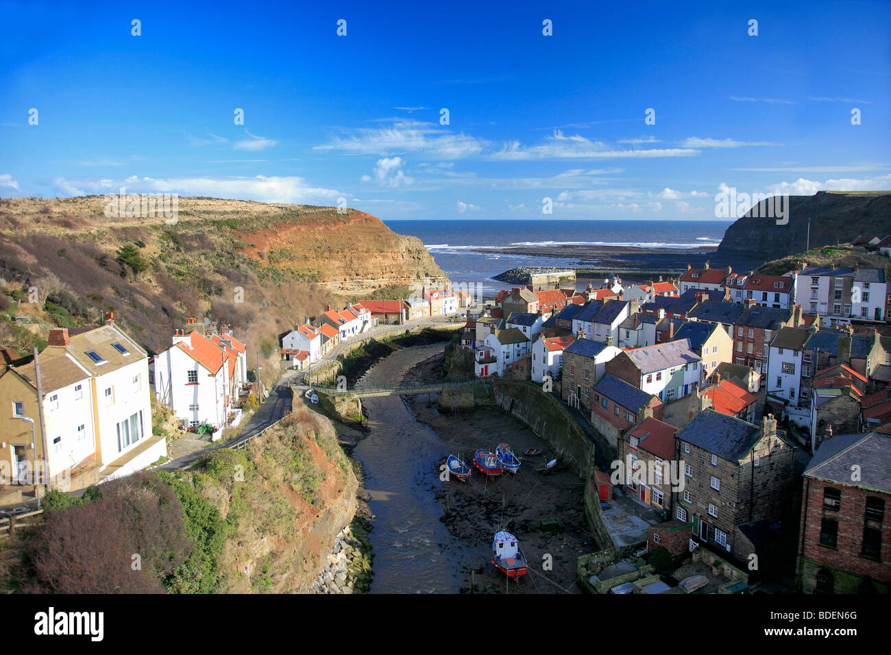 Landschaft Staithes Dorf North Yorkshire Moors Coastal County England UK Stockfoto