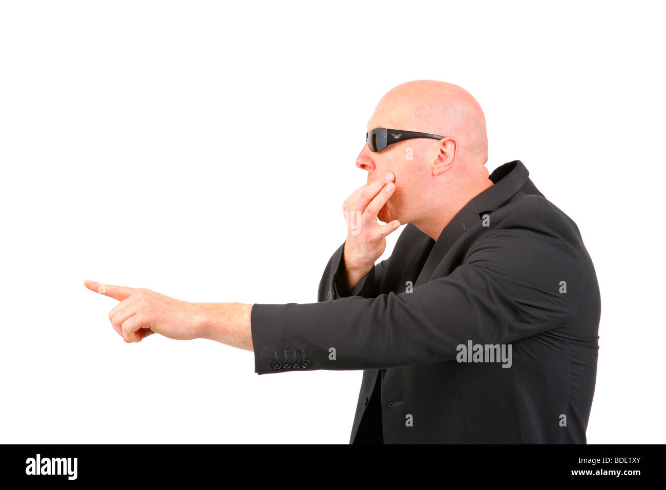 kahl leitete Geschäftsmann ruft jemand aus Stockfoto