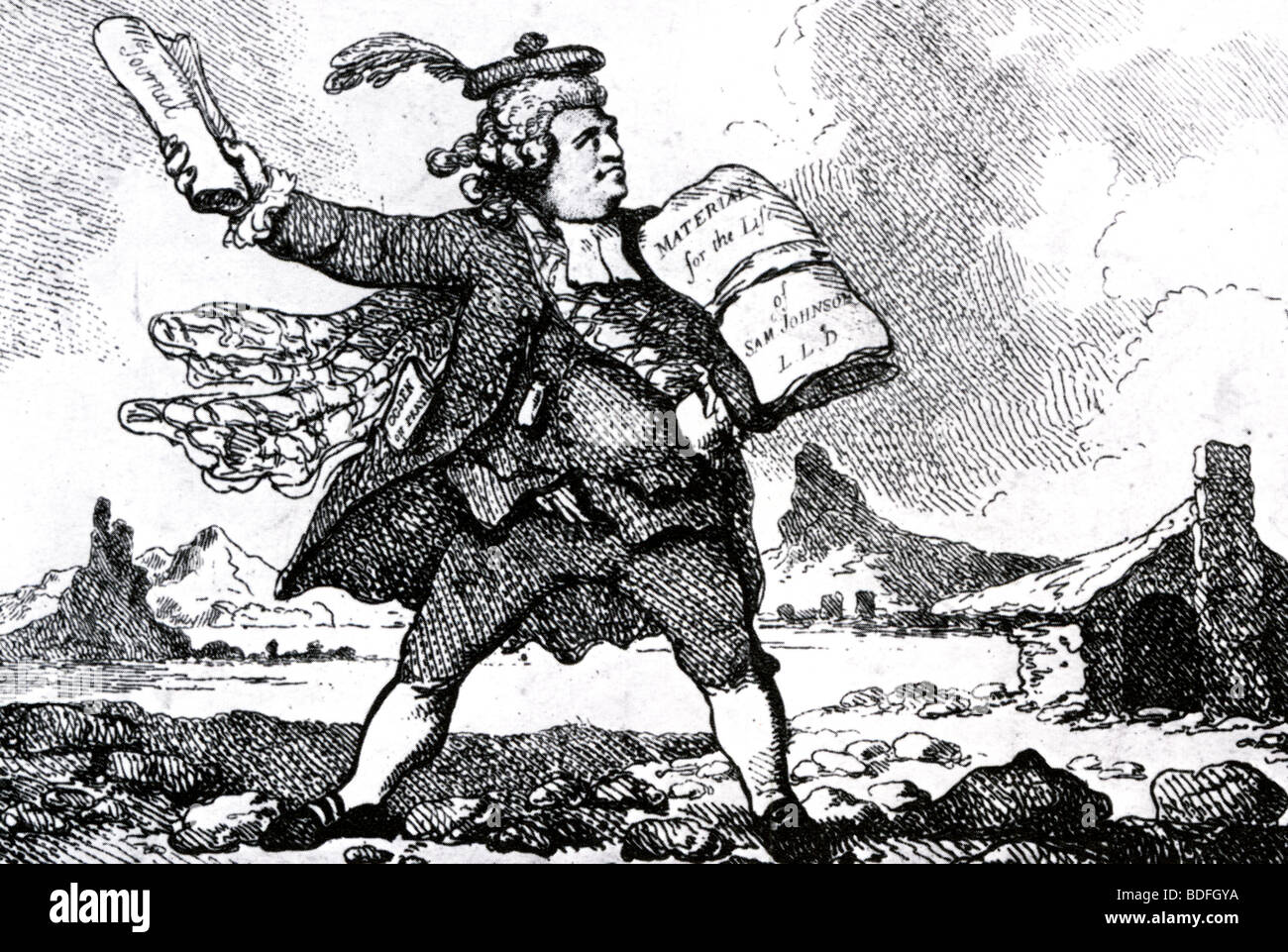 JAMES BOSWELL - schottischer Schriftsteller (1740-95) in eine zeitgenössische Karikatur Stockfoto