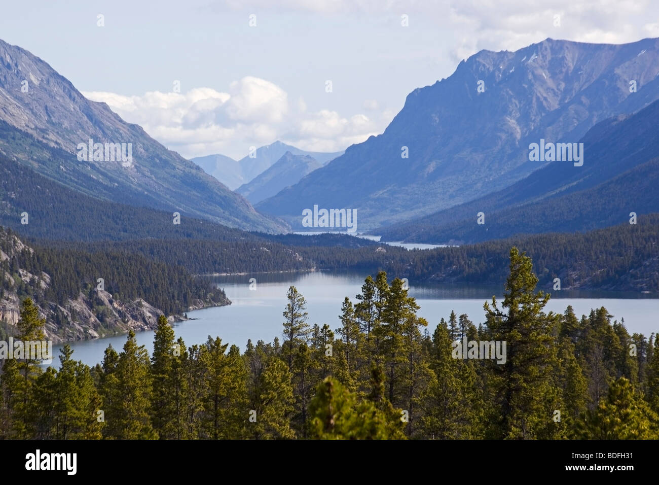 Blick über Lake Lindeman, Lake Bennett hinter, Chilkoot Pass, Chilkoot Trail, Yukon Territory, British Columbia, B.C., Kanada Stockfoto