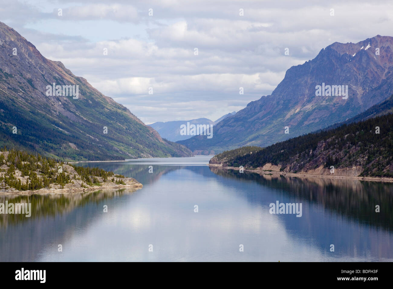 Blick auf Lake Bennett, Chilkoot Pass, Chilkoot Trail, Yukon Territory, British Columbia, B. C., Kanada Stockfoto