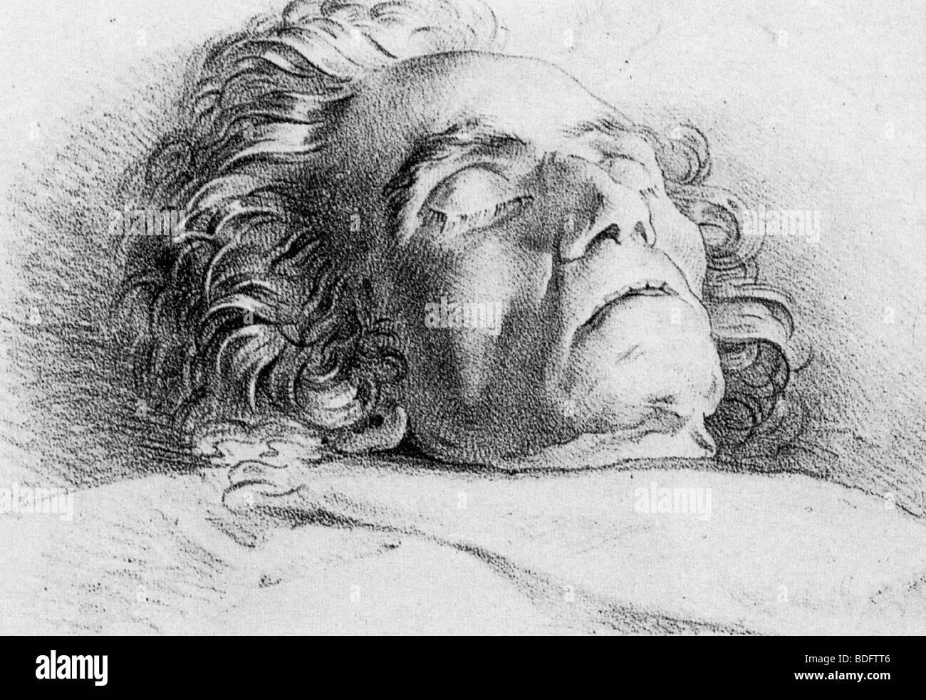 LUDWIG van BEETHOVEN (1770-1827), deutscher Komponist auf dem Sterbebett. Stockfoto