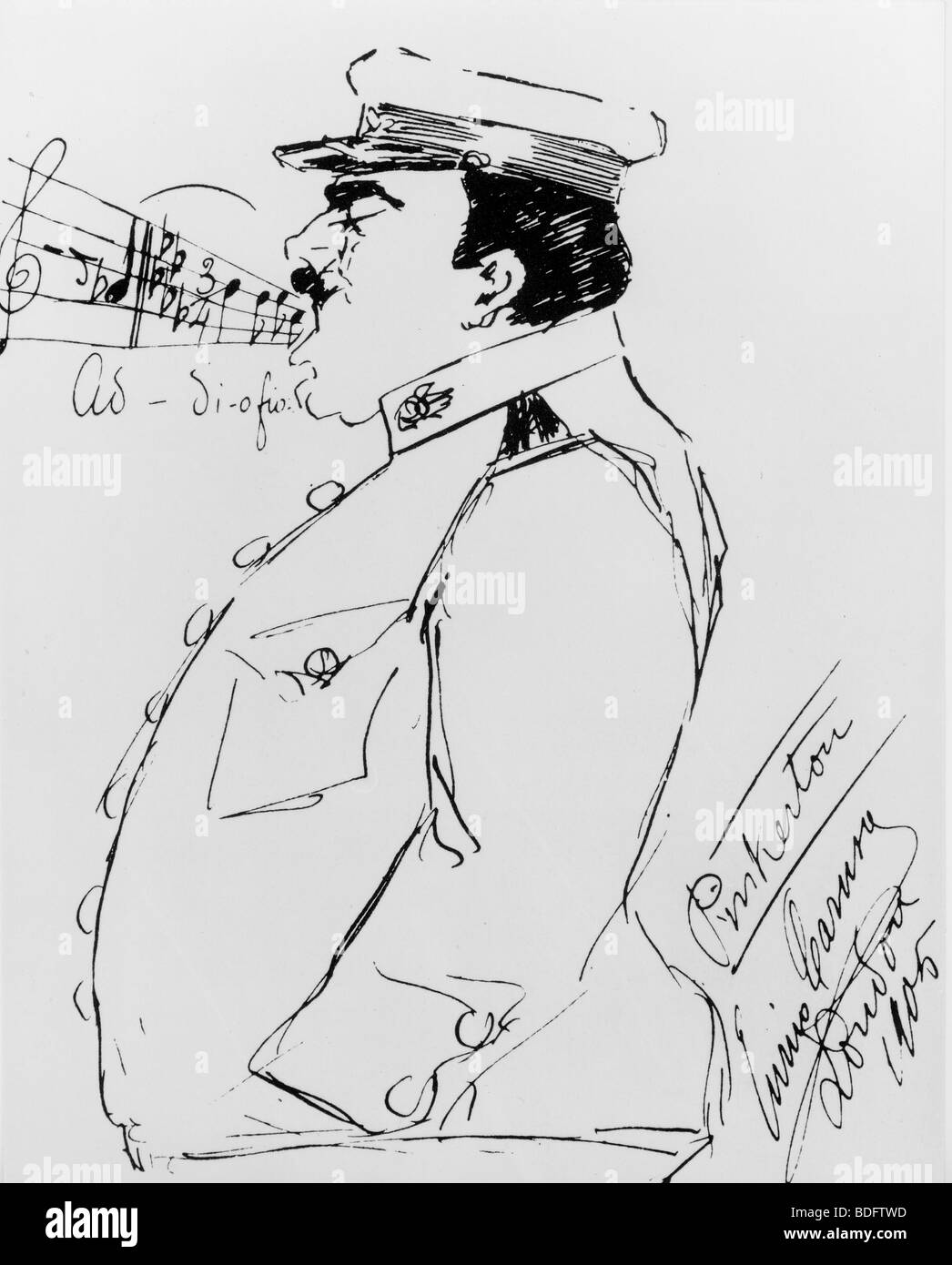ENRICO CARUSO (1873 – 1921) The Italian Tenor dieser Karikatur Zeichnung signiert war selbst wenn er in London im Jahre 1905. Stockfoto
