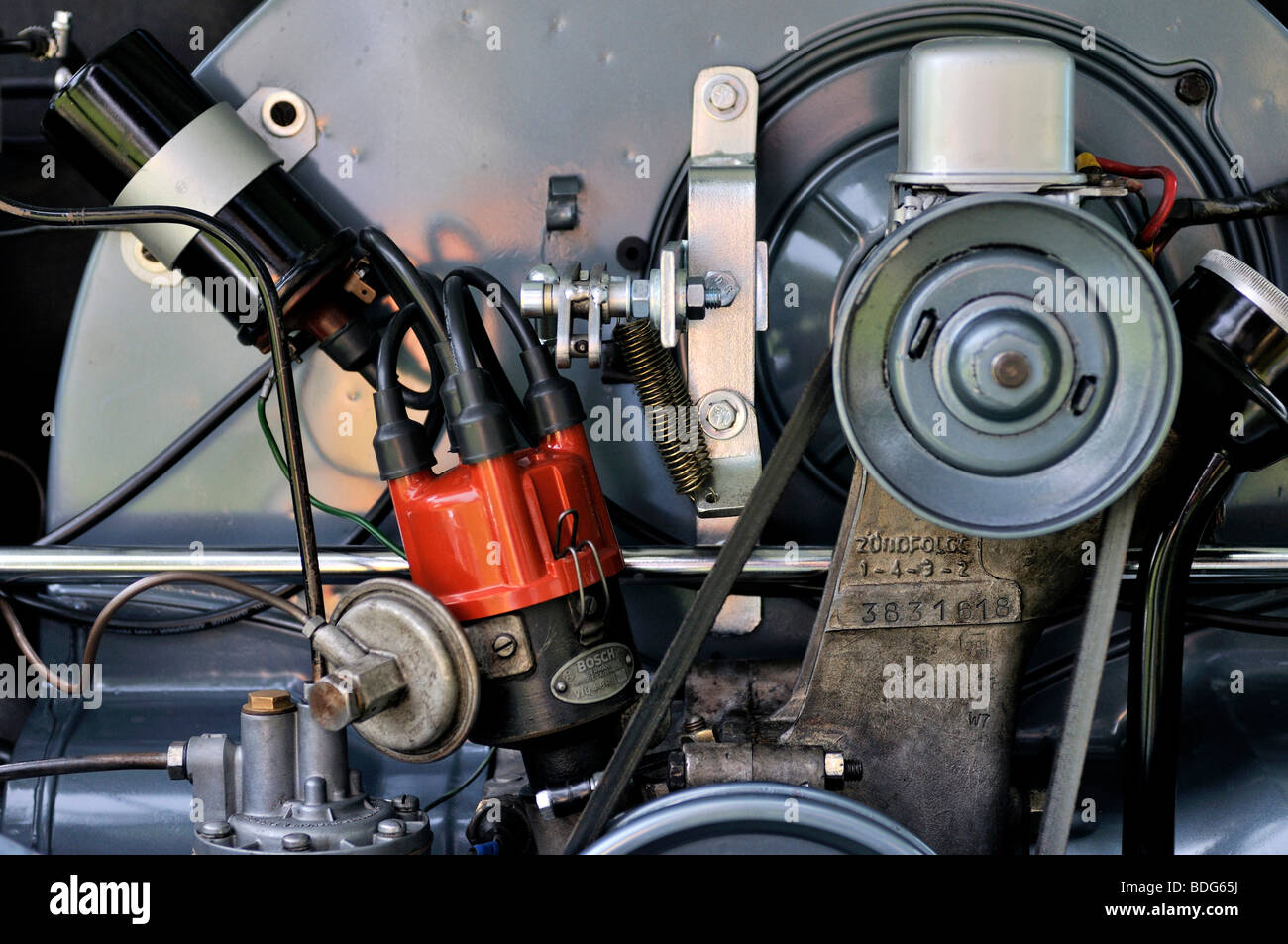 Detail von einem VW Käfer Boxermotor, Deutschland Stockfoto