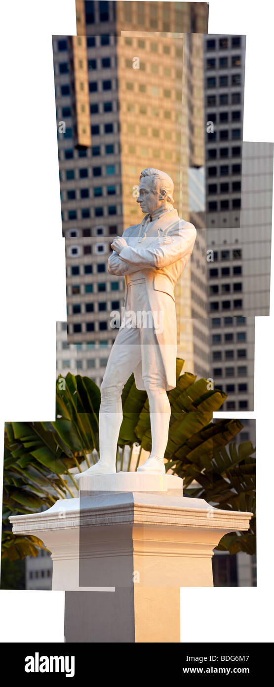 Singapur, Singapur Riverwalk, Raffles Statue, digital Composite. Stockfoto