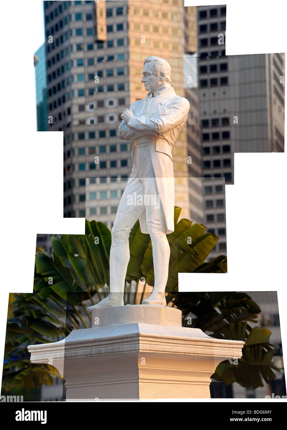 Singapur, Singapur Riverwalk, Raffles Statue, digital Composite. Stockfoto