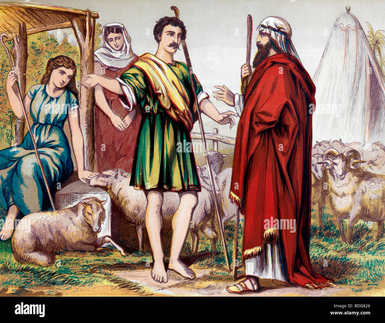 Illustration von Jacob Covenanters für Rachel aus der christlichen Bibel walisischen Stockfoto