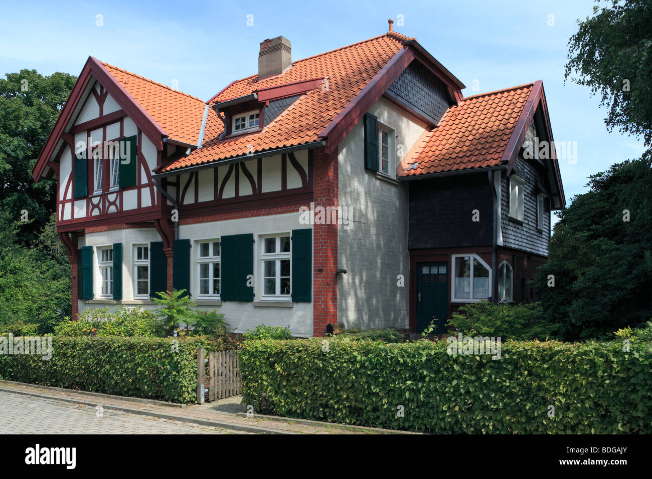 Route der Industriekultur, Friedrich Alfred Krupp, Arbeitersiedlung, Kruppsiedlung Brandenbusch in Essen-Bredeney, Ruhrgebiet, Nordrhein-Westfalen Stockfoto