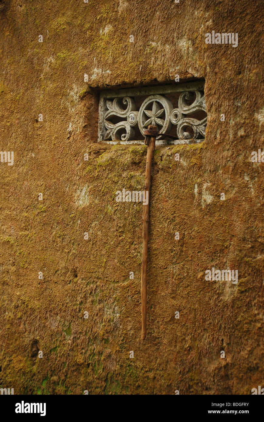Eine kleine Landwirtschafts-Hütte Wand und Fenster Stockfoto