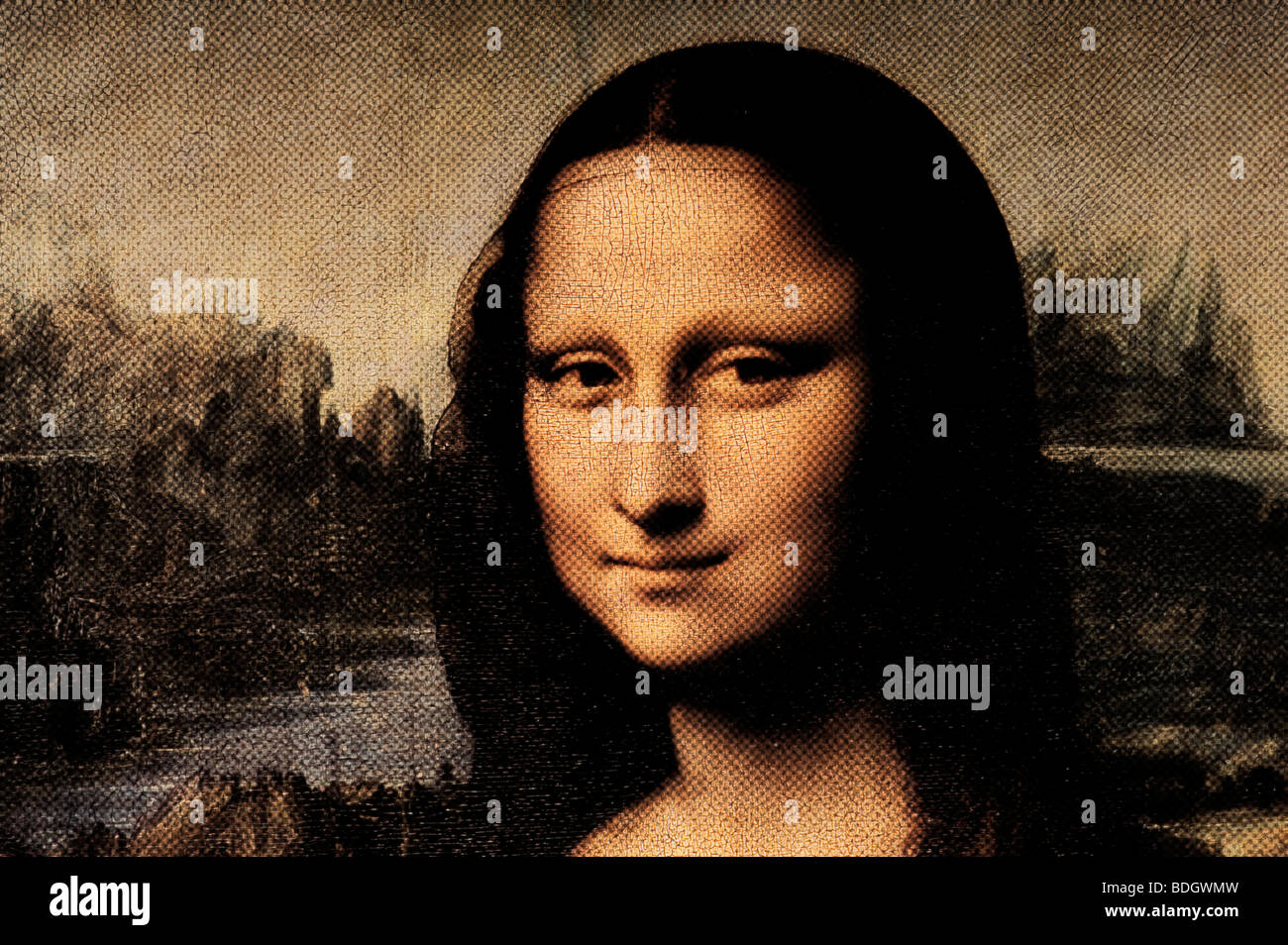 Porträt der Lisa del Giocondo (Mona Lisa) von Leonardo da Vinci Halbton Muster Stockfoto