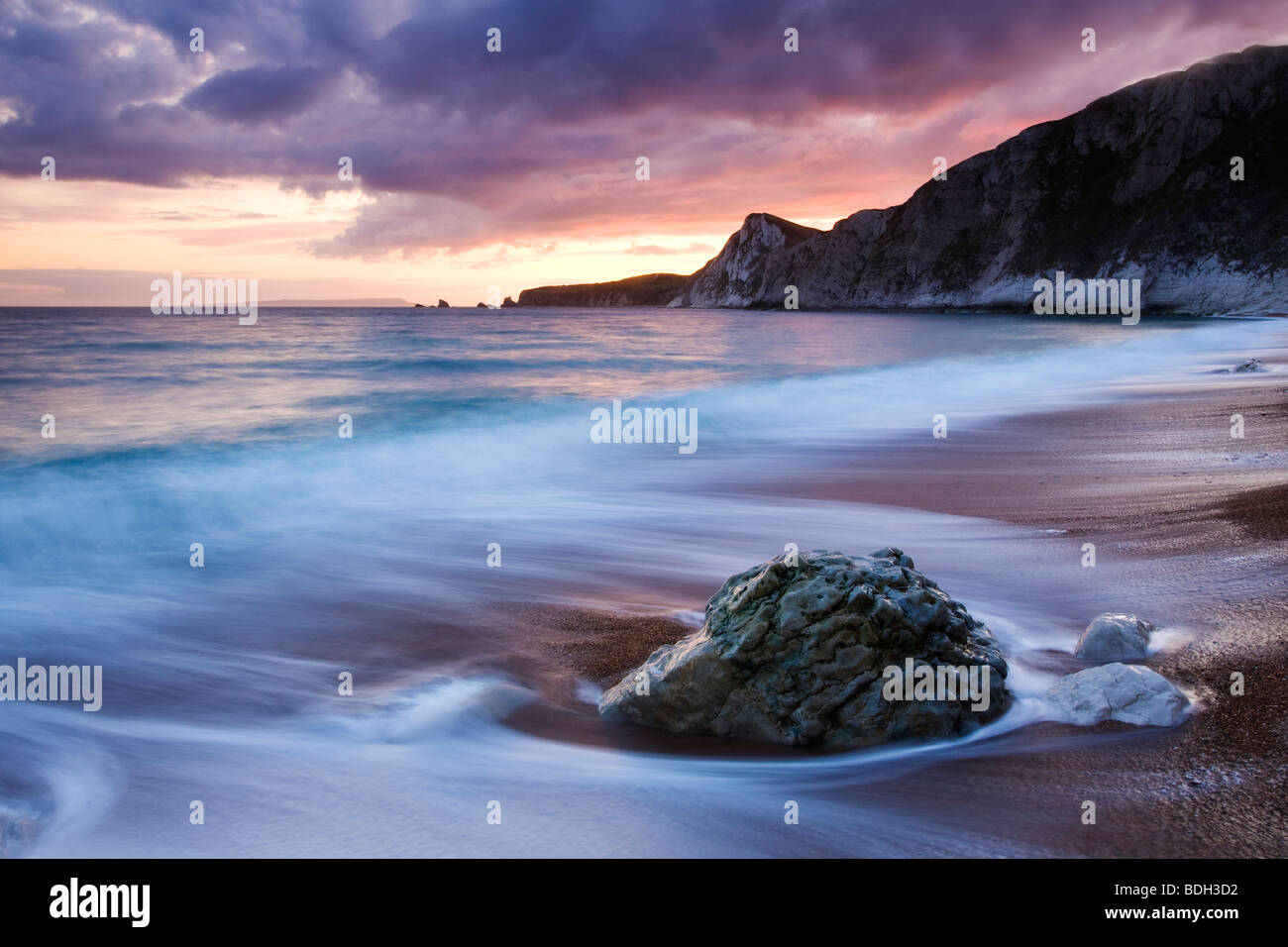 Worbarrow Bay Sonnenuntergang, Küste von Dorset Stockfoto