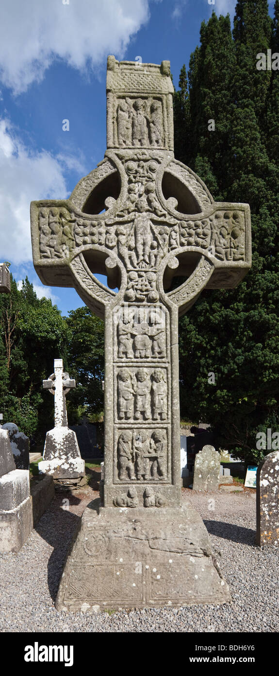 Westseite, Muiredach Kreuz, Kloster von Monasterboice, Irland Stockfoto