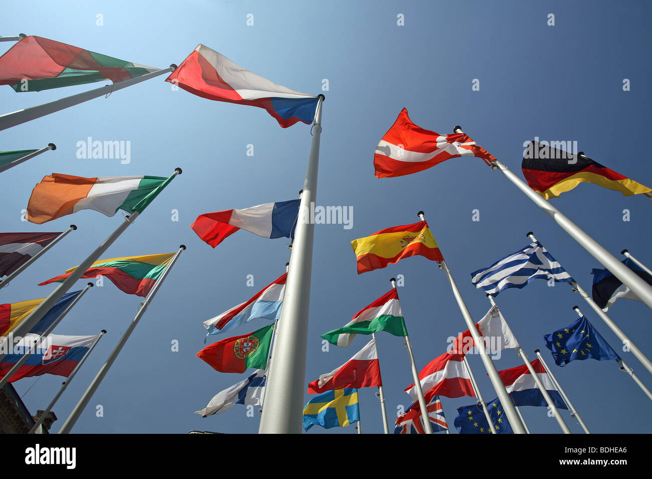 Flaggen der EU-Mitgliedstaaten Stockfoto