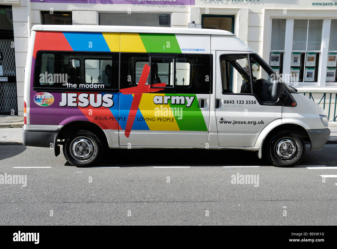 Jesus Army evangelischen christlichen Organisation van auf einer Londoner Straße geparkt Stockfoto